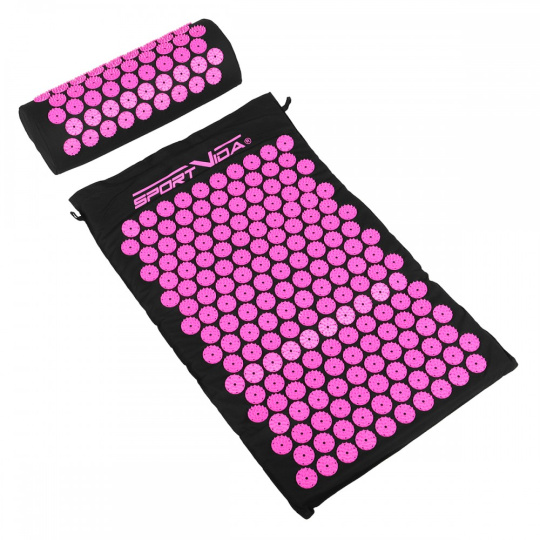 Set masážní polštářek + podložka na akupresuru Sportvida černo-růžová Set masážní polštářek + podložka na akupresuru Sportvida černo-růžová